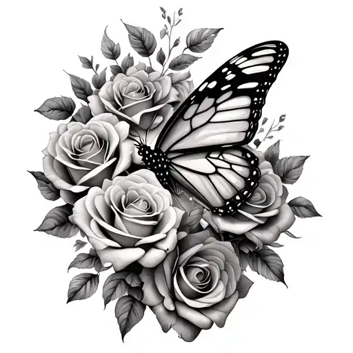 Butterfly And Roses