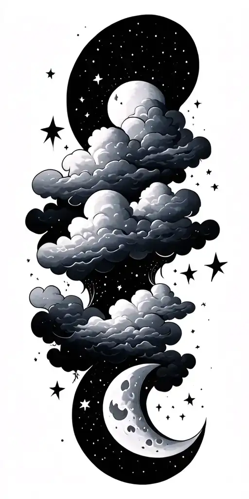 Clouds With Stars And The Moon