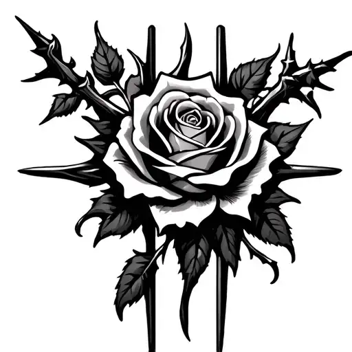 Cross With Rose And Thorns