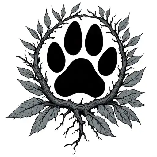 Tree Root With Leaf Dog Paw Print Inside Representing