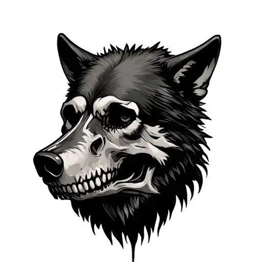 Lone Wolf Looking Forward Facing Cowboy Skull