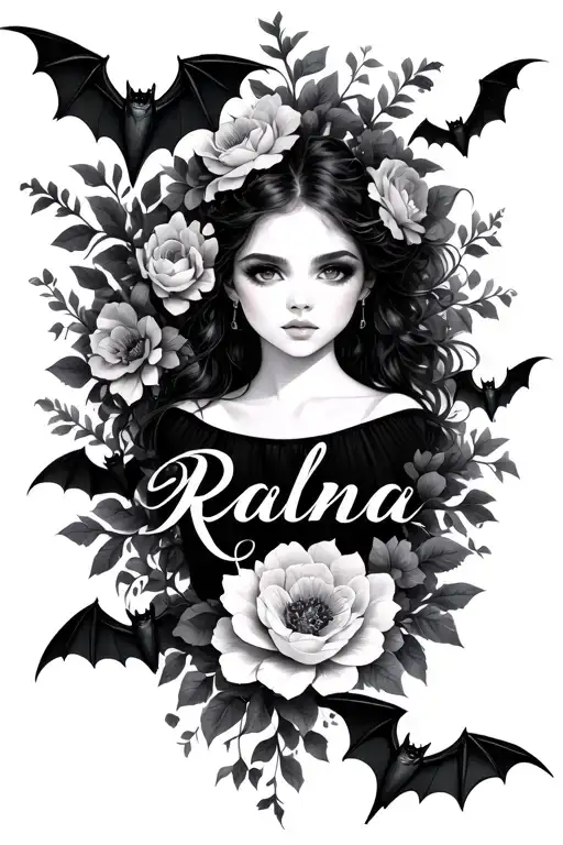 Name Ralana With Flowers And Bats Flying Across