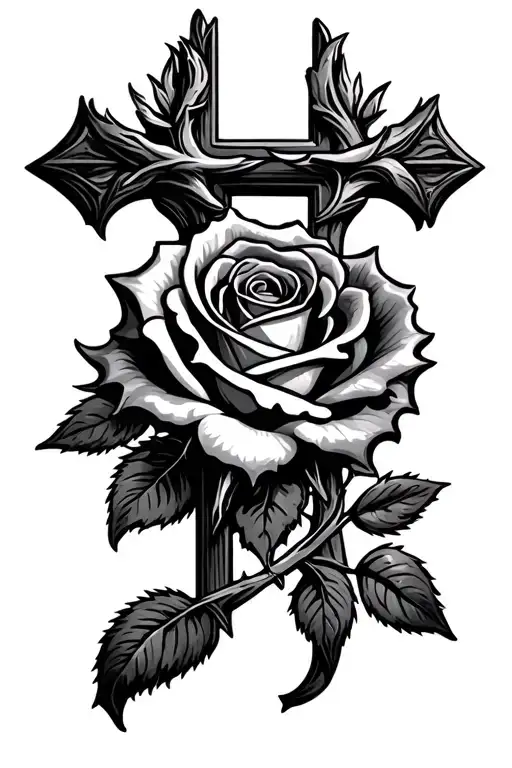 Cross With Rose And Thorns