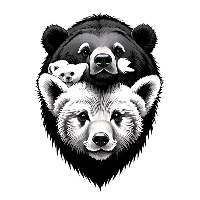 Bear And 2 Cubs Face Only