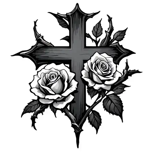 Thin Cross With Rose Thorns With Date