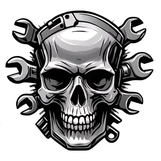 Skull Made Out Of Piston With Wrenches