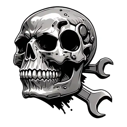 Skull Made Out Of Piston With Wrenches Looking To The Left Realistic