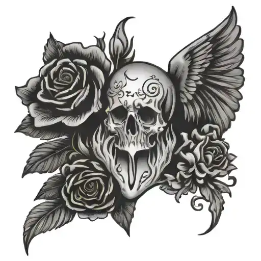 Holy Death With Carnations And A White Heart With The Name Nahomy