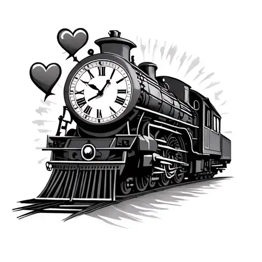 Clock With Train And Heart