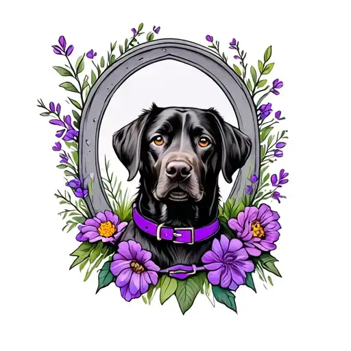 Dogs Grave With Purple Dog Collar With Flowers Around The Grave
