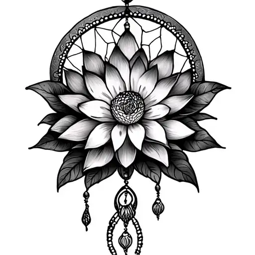 Lotus Flower With Lace Sun Dream Catcher On Shoulder