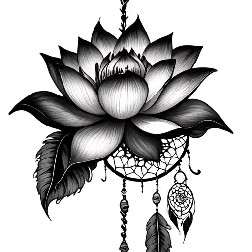 Lotus Flower With Lace Dream Catcher On Shoulder