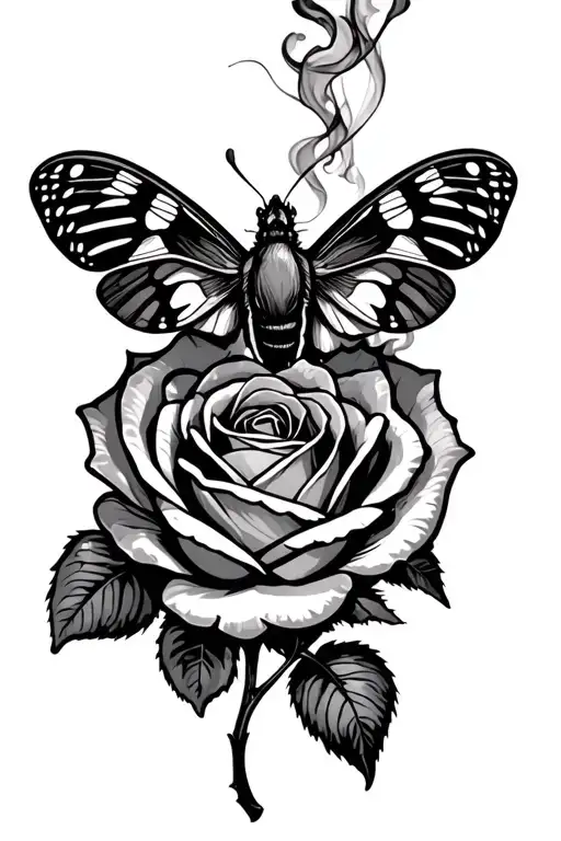 Moth On A Rose With Smoke As The Vine