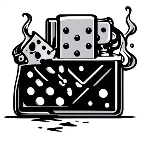 Zippo Lighter With Smoke Coming Out Of The Lighter And A Domino Design On The Zippo