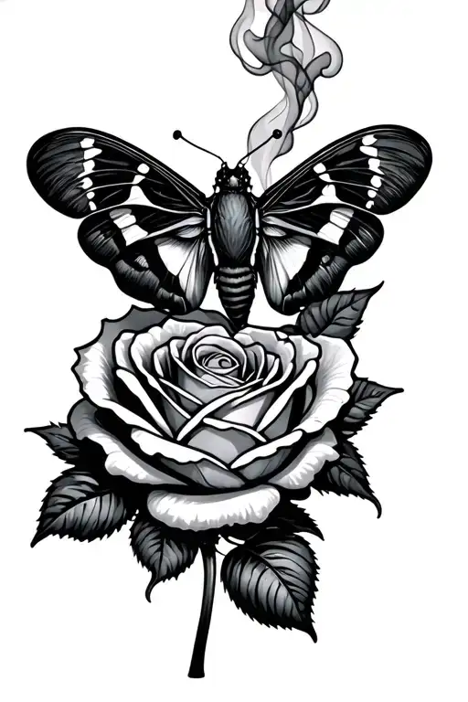 Moth On A Rose With Smoke As The Stem