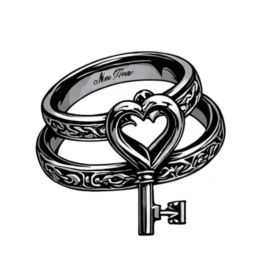 2 Wedding Rings Heart Skeleton Key Unlocking
