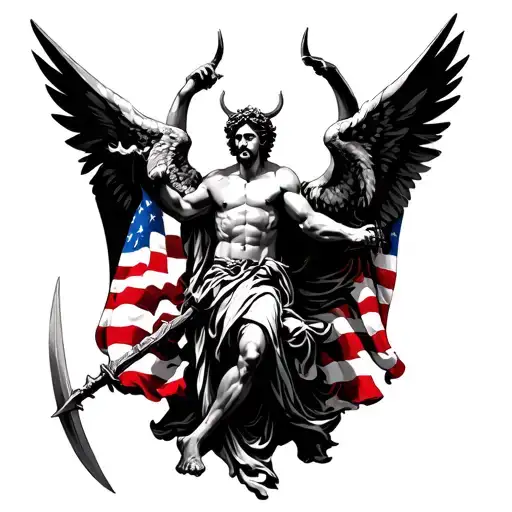 Saint Micheal Slaying The Devil With American Flag