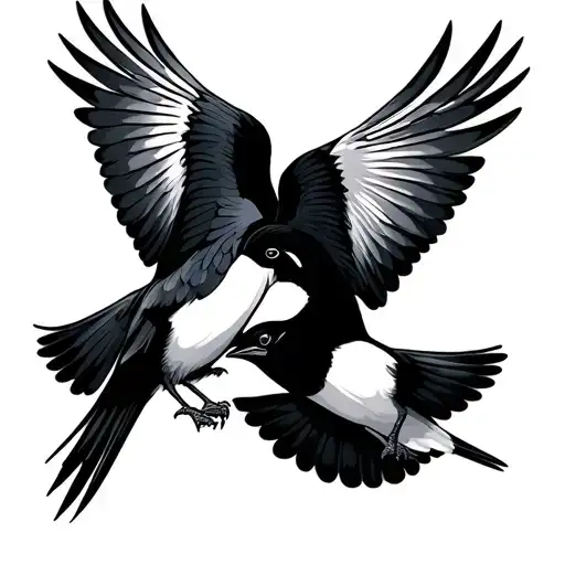 2 Magpies Facing Each Other One Is Stood And The Other Is Landging