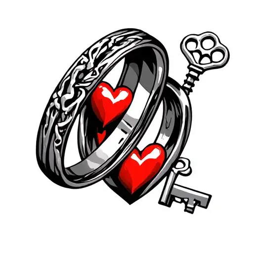 2 Wedding Rings Skeleton Key Unlocking Heart