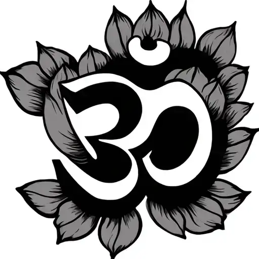 Tamil Om Sign Surrounded By Lotus Petals
