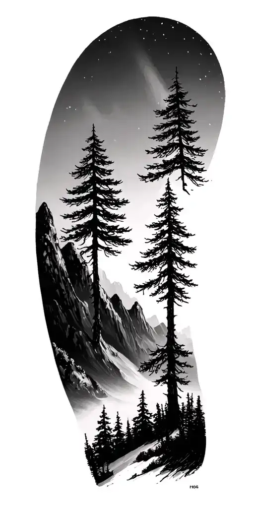 Pine Tree And Mountains