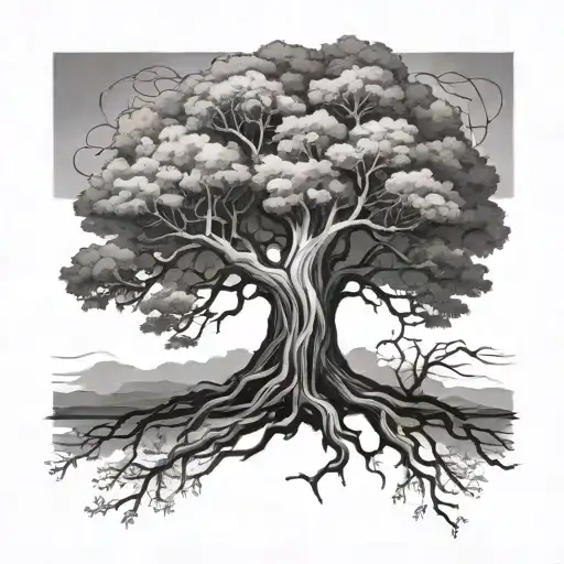 Tree Black And White Tattoo Design