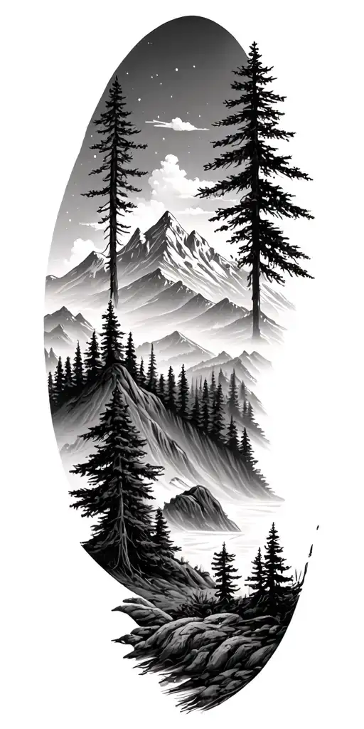 Nature And Mountains With Forest Trees