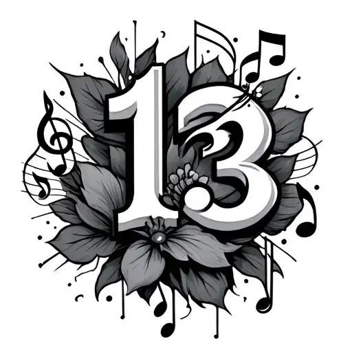 Finger Tattoo With Number 13 And Music Notes
