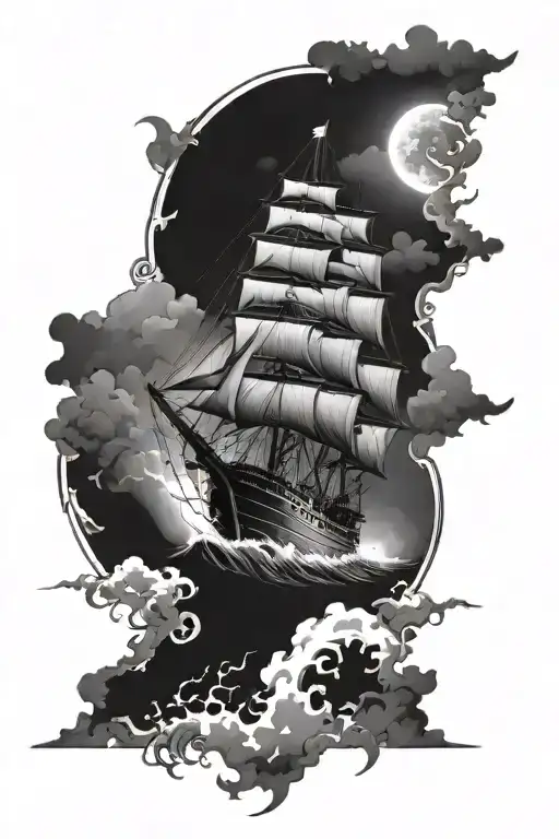 A Ship Sailing Through Stormy Night Sky