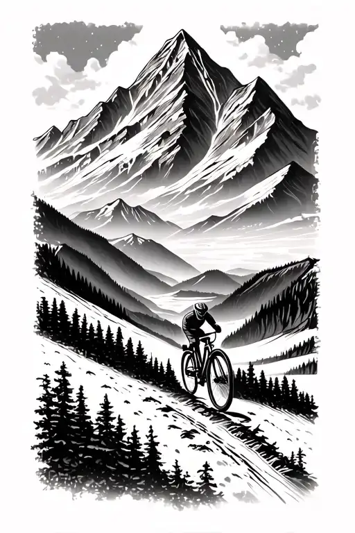 Mountain Range With Trails And Bike
