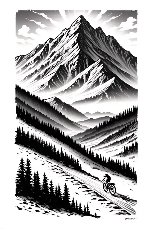 Mountain Range With Trails And Bike