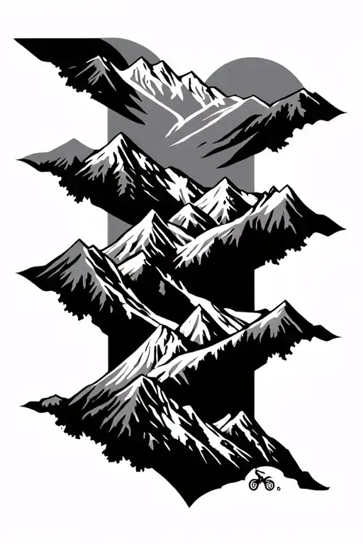 Mountain Range With Trails And Mountain Bike