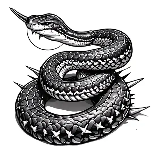 Rattlesnake Around Spiked Cactus With Moonlight