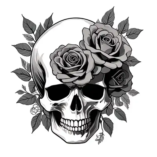 Skull With Roses With Space For A Text In Between