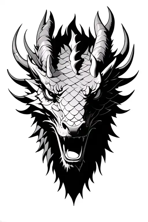 Dragon Face With Scales Front View