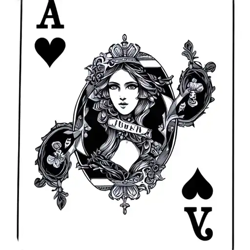 Queens Of Hearts Card Tattoo Single
