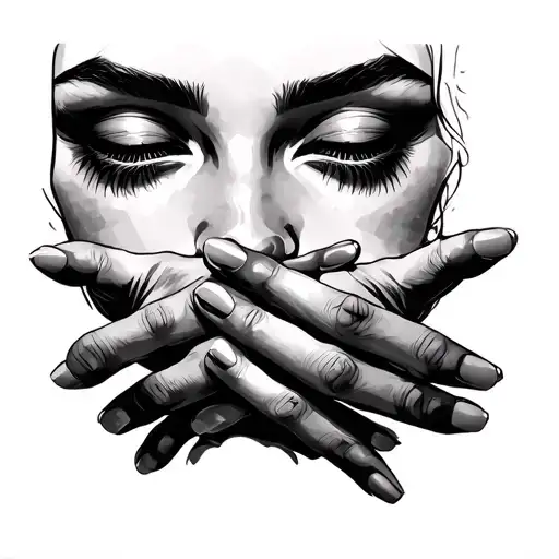 Closed Eyes On The Bank Of Two Crossed Hands