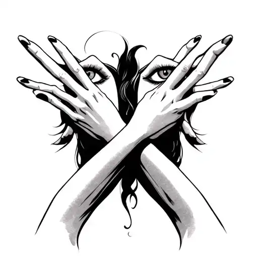 Closed Eyes On The Back Of Two Crossed Hands