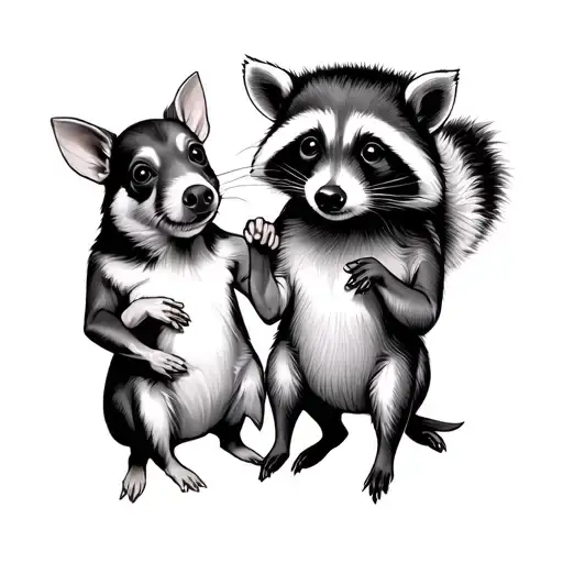 Dog And Racoon And Pig And Rat Holding Hands In A Circle