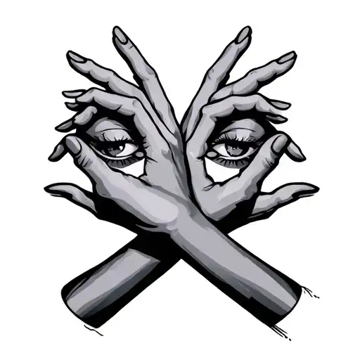 Closed Eyes On The Back Of Two Crossed Hands