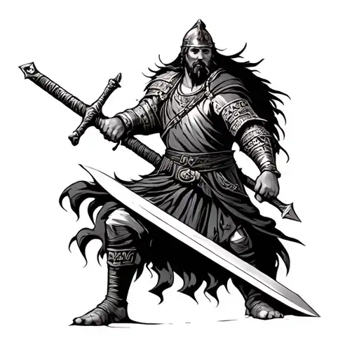 Turkish Mitological Warrior Wielding A Sword