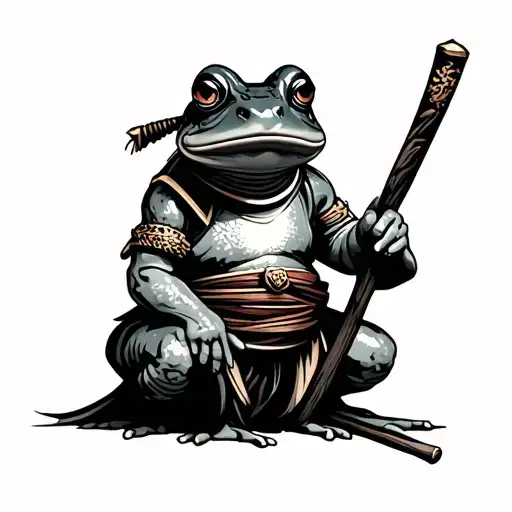 Frog Samurai With A Jamb And A Stick Of A Monk