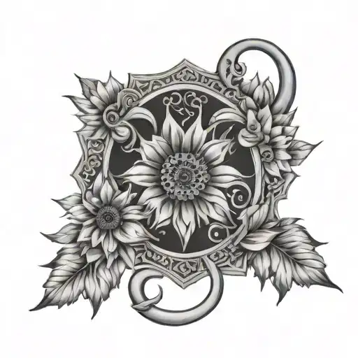 Mandala Dog Paw Print And Horseshoe With Intertwined Sunflowers