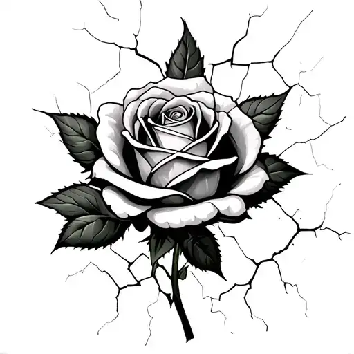 A Rose Comes Out Of Cracked Skin