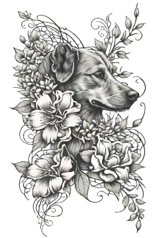 Flower Tendril Of Eucalyptos And Gypsophila With A Dog Paw Fineline Tattoo For Forearm