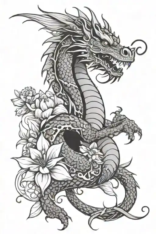 Dragon With Flowers Wrapping Text