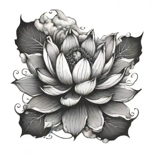 Lotus With Clouds Inside The Petals Minimmalistic
