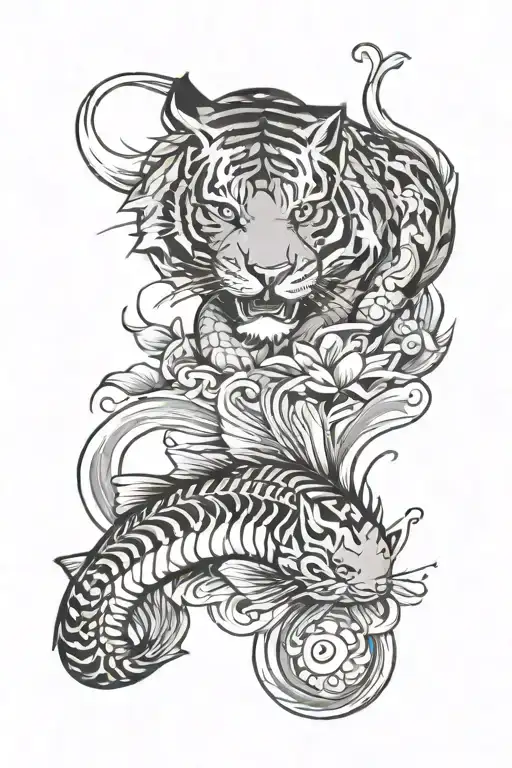 Tiger And Koi Fish