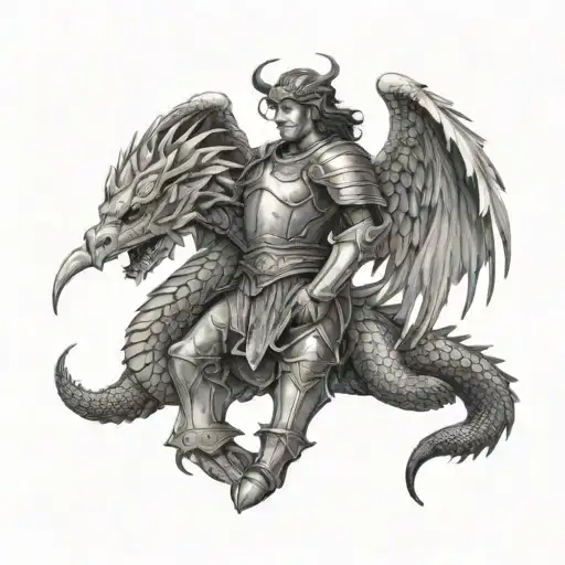 Gaurdian Angel In Armour Holding Dragon