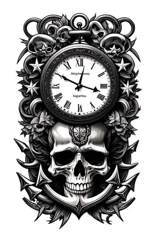 Sailor Star Skulls Clock Important Dates Anchor Surrounded